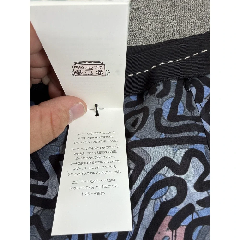 Coach x Keith Haring Skirt Womens 0 Blue Graphic Lace Midi Lined Art Print